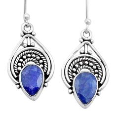 925 sterling silver 4.35cts faceted natural blue sapphire dangle earrings u53272