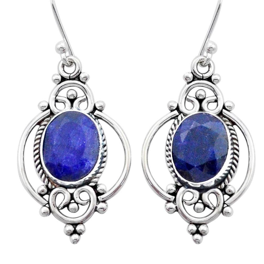 925 sterling silver 8.38cts faceted natural blue sapphire dangle earrings u53306