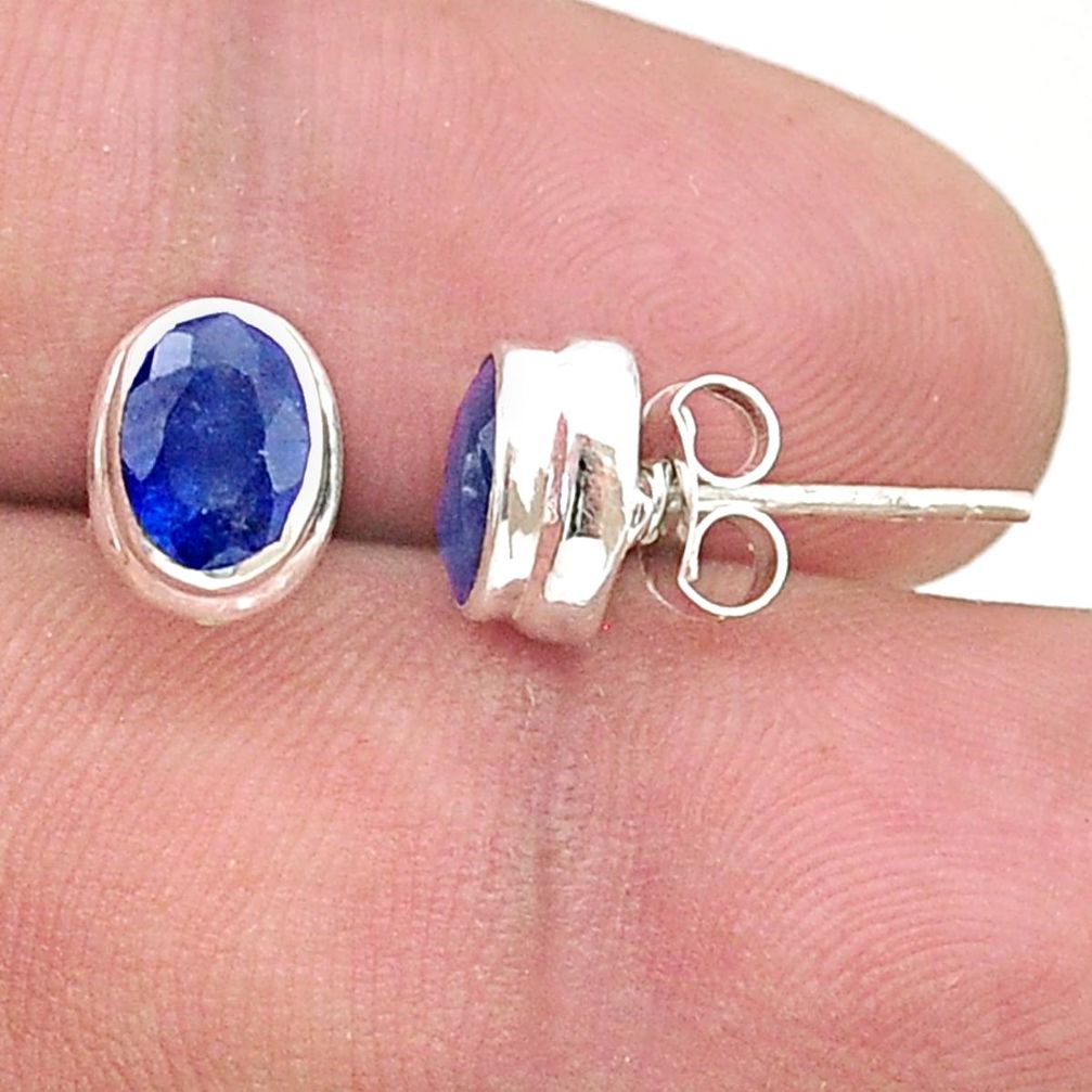 925 sterling silver 2.73cts faceted natural blue sapphire stud earrings u37789