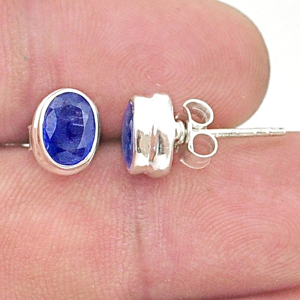 925 sterling silver 2.83cts faceted natural blue sapphire stud earrings u37798