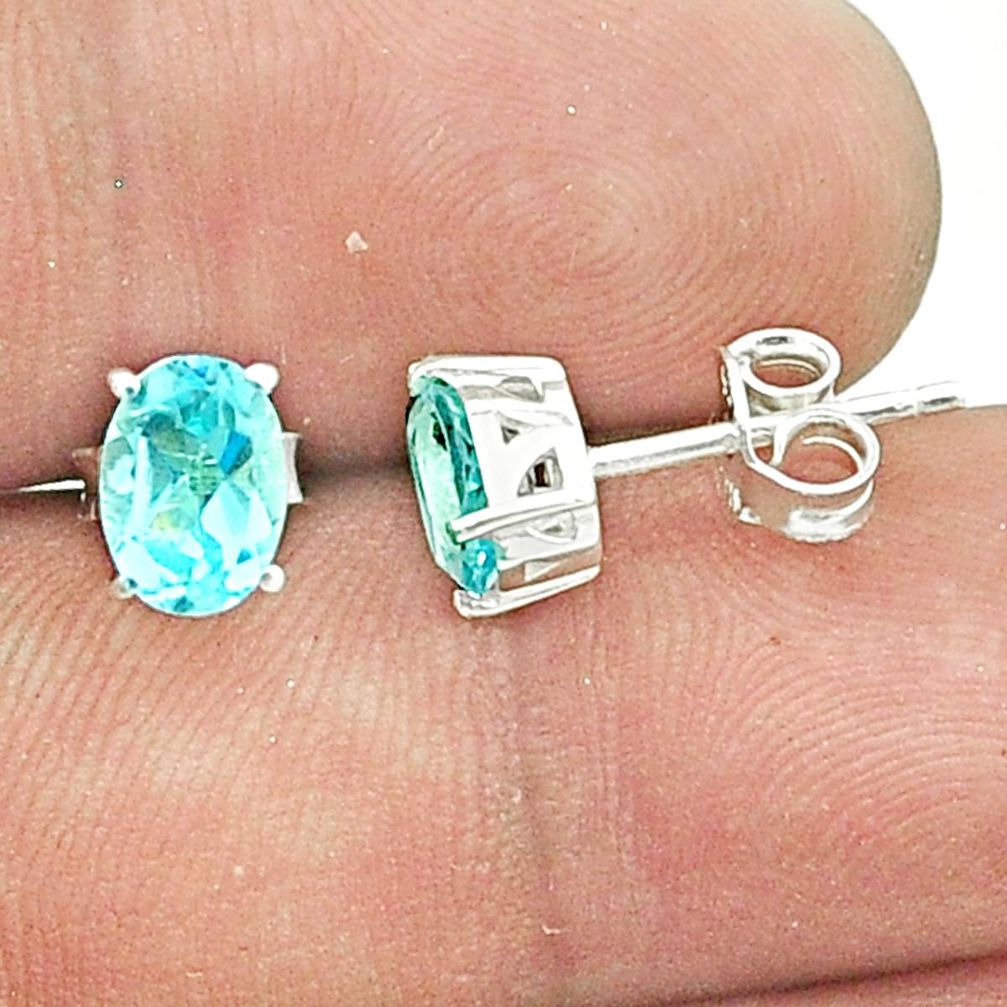 925 sterling silver 2.72cts faceted natural blue topaz stud earrings u36149