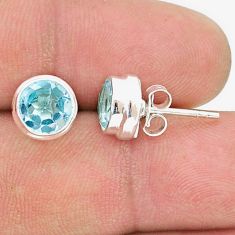925 sterling silver 4.83cts faceted natural blue topaz stud earrings u37831