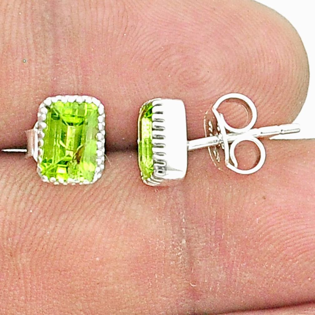 925 sterling silver 2.90cts faceted natural green peridot stud earrings u36223