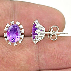 Clearance Sale- 925 sterling silver 4.48cts faceted natural purple amethyst stud earrings u36315