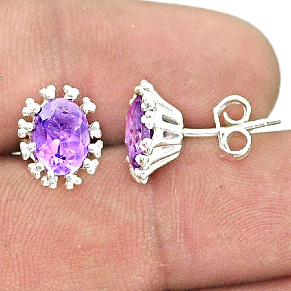 925 sterling silver 4.13cts faceted natural purple amethyst stud earrings u36337