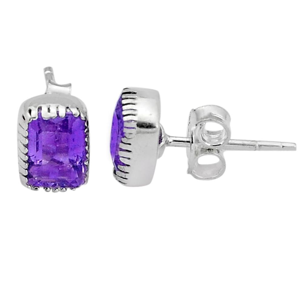 925 sterling silver 2.93cts faceted natural purple amethyst stud earrings u83013