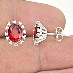925 sterling silver 4.43cts faceted natural red garnet stud earrings u36318