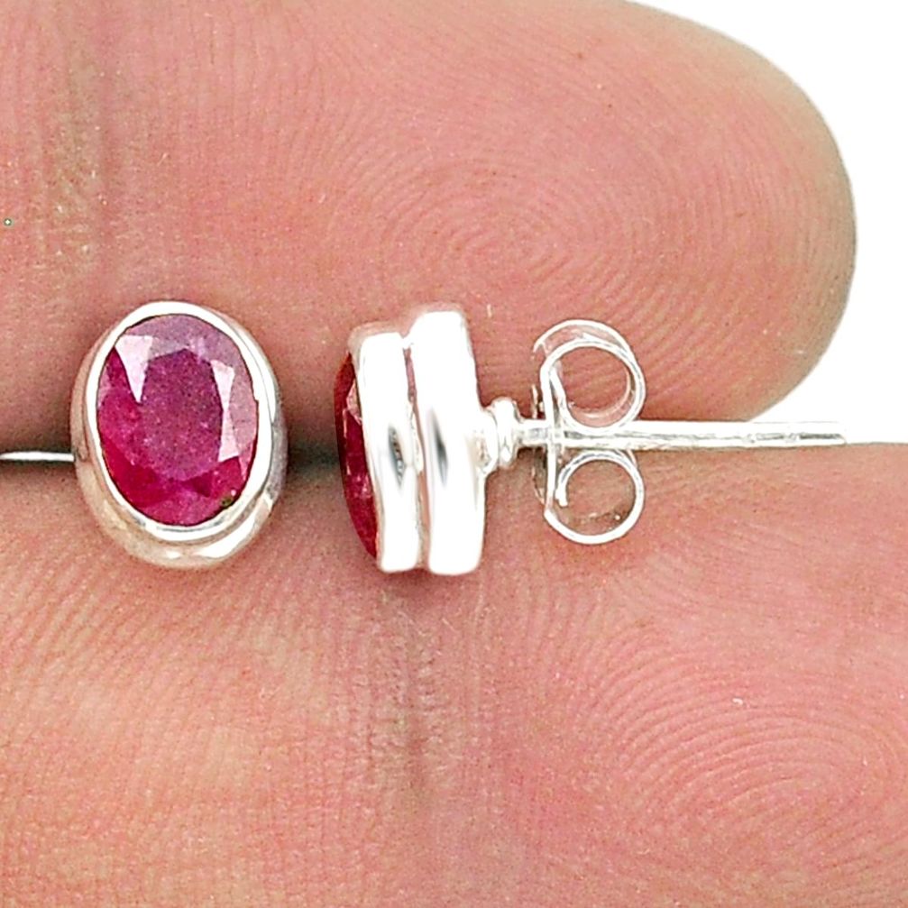 925 sterling silver 2.73cts faceted natural red ruby stud earrings u37828