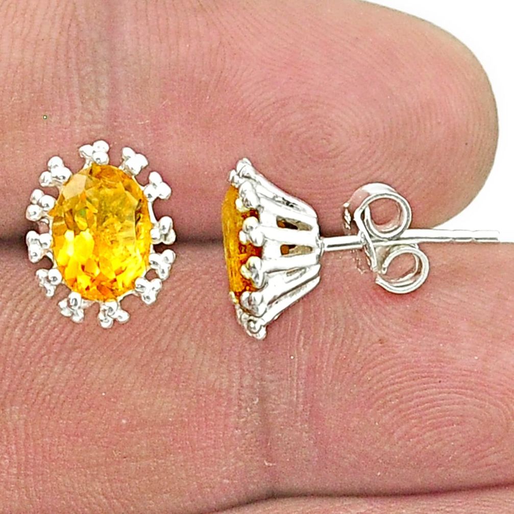 925 sterling silver 4.63cts faceted natural yellow citrine stud earrings u36306