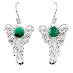 925 sterling silver 2.19cts feather natural green emerald dangle earrings y47251