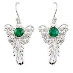 925 sterling silver 2.19cts feather natural green emerald dangle earrings y47257
