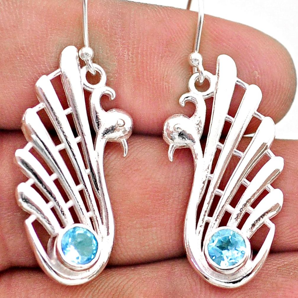 925 sterling silver 1.76cts filigree natural blue topaz peacock earrings t60216