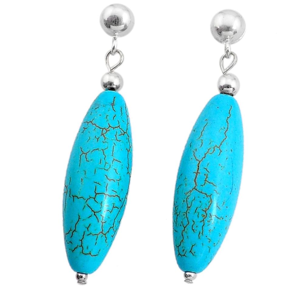 925 sterling silver 36.65cts fine blue turquoise dangle earrings (LAB) c27357
