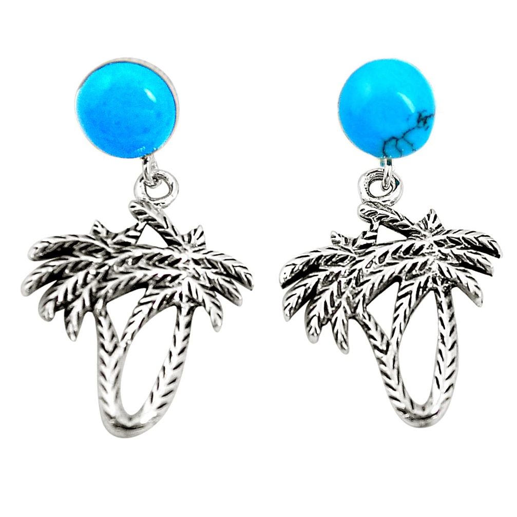 925 sterling silver fine blue turquoise dangle palm tree earrings jewelry c12583