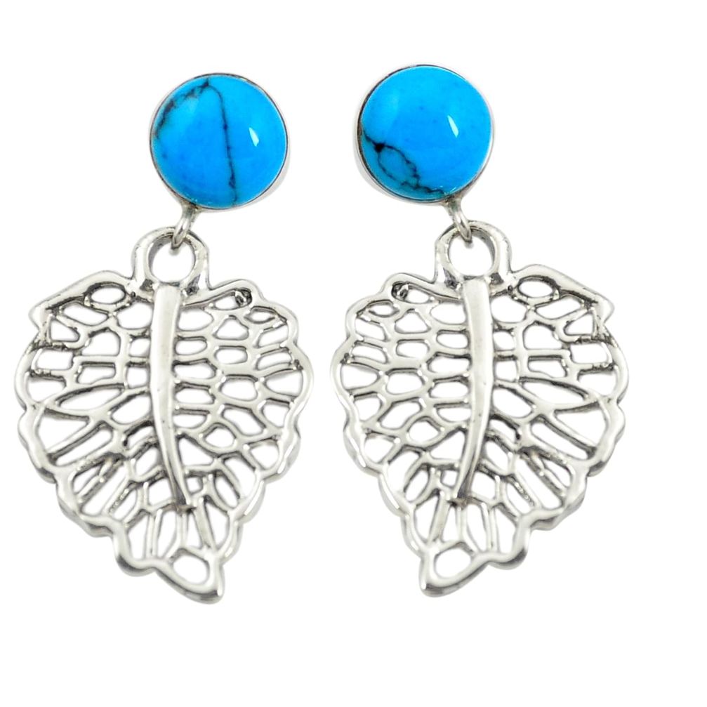 925 sterling silver fine blue turquoise deltoid leaf earrings jewelry c11681