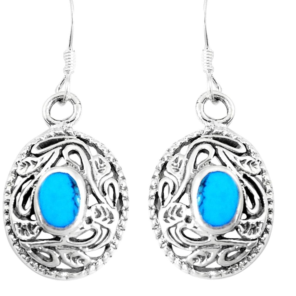 925 sterling silver 4.25gms fine blue turquoise enamel dangle earrings c11763