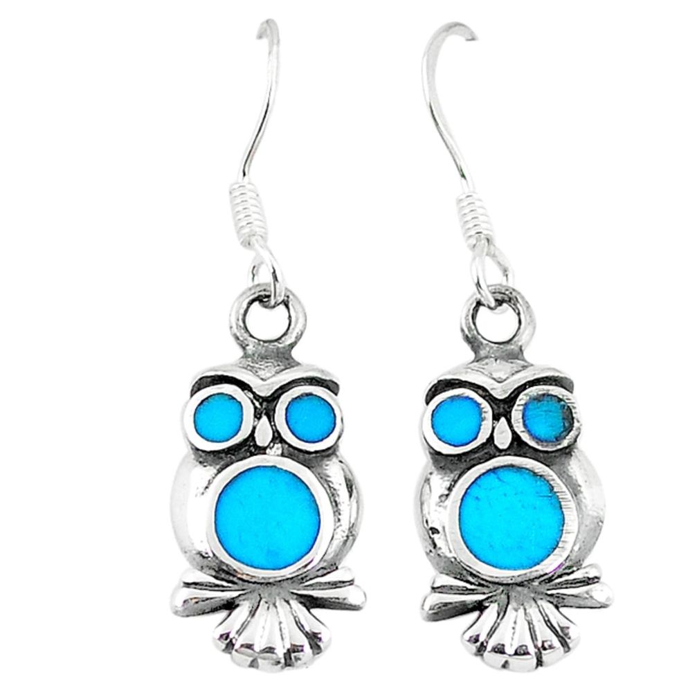 925 sterling silver fine blue turquoise enamel owl earrings a55539 c14358