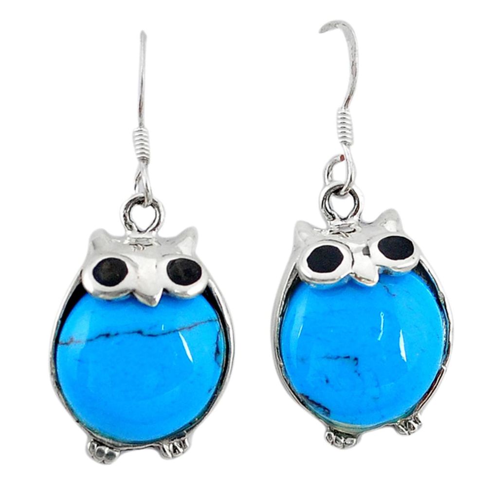 925 sterling silver fine blue turquoise onyx owl earrings jewelry c26075