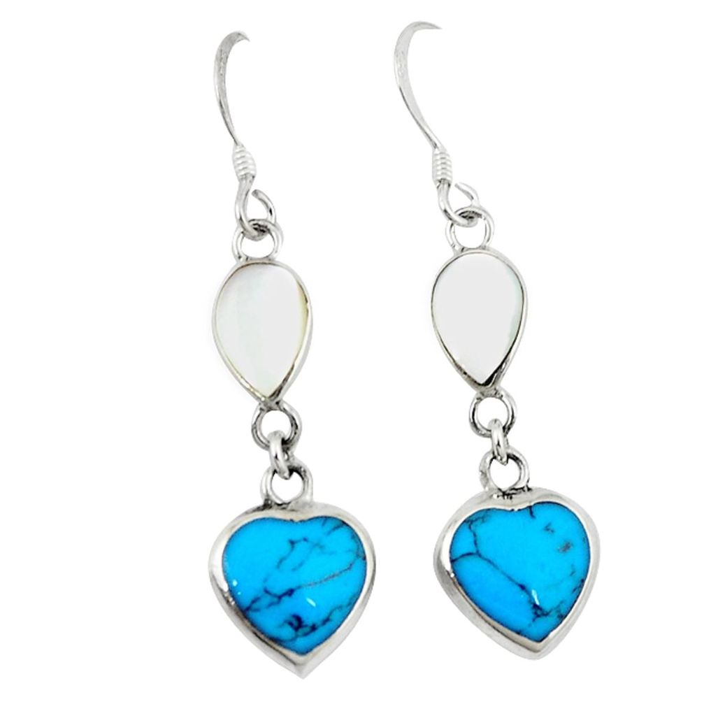 925 sterling silver fine blue turquoise pearl enamel earrings jewelry c11602