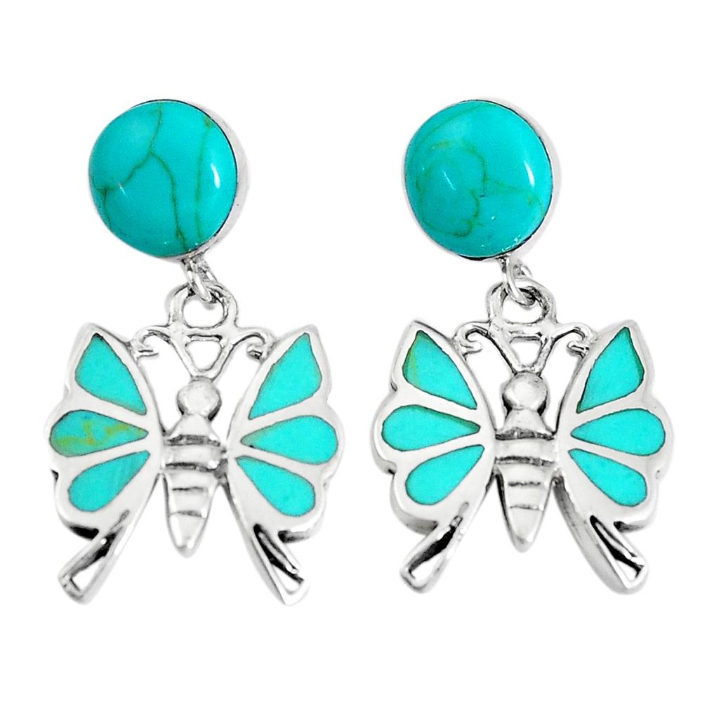 925 sterling silver 5.79cts fine green turquoise butterfly earrings c20907