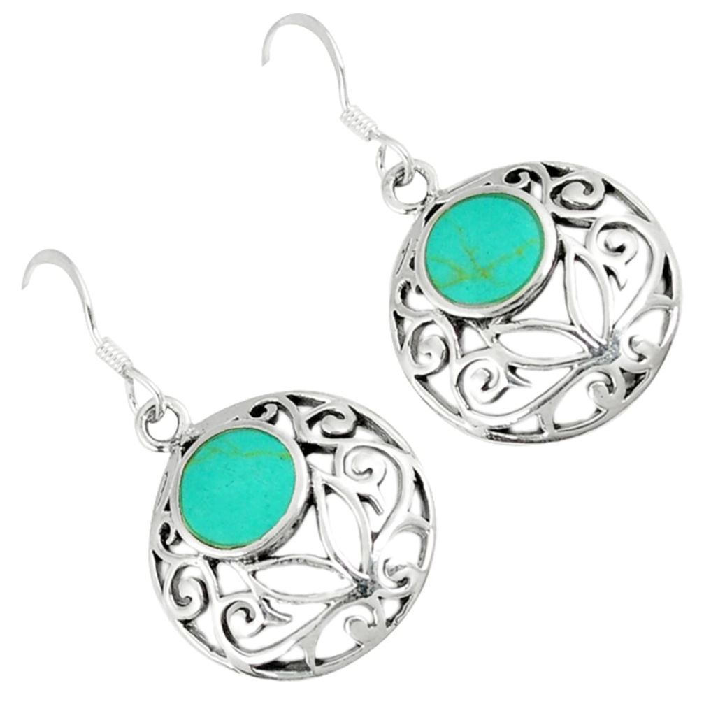 Fine green turquoise 925 sterling silver dangle earrings jewelry c11573