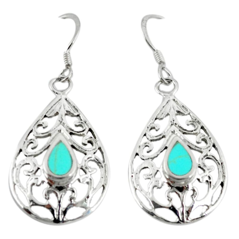 925 sterling silver fine green turquoise enamel dangle earrings c26074
