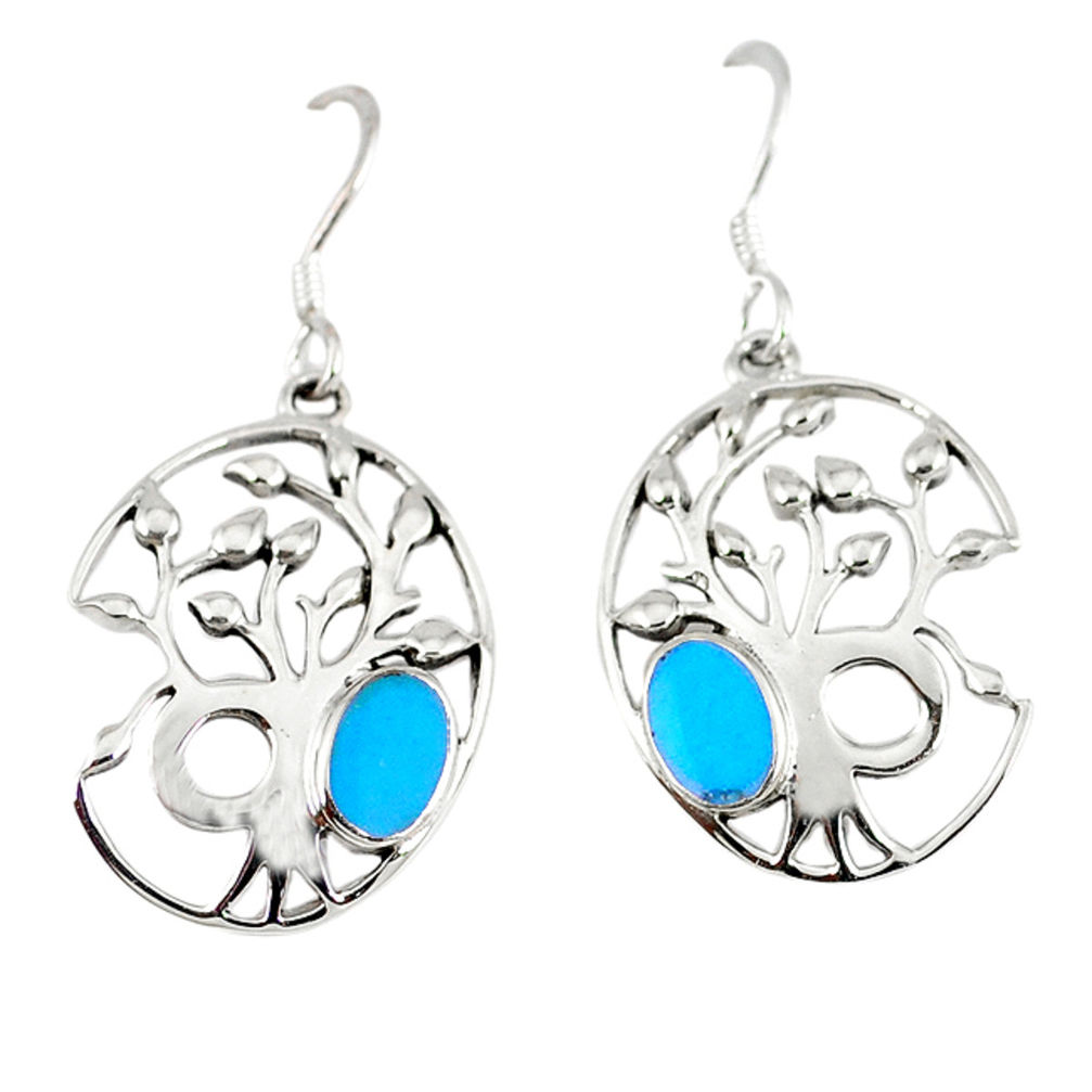 LAB 925 sterling silver fine blue turquoise enamel tree of life earrings c11675