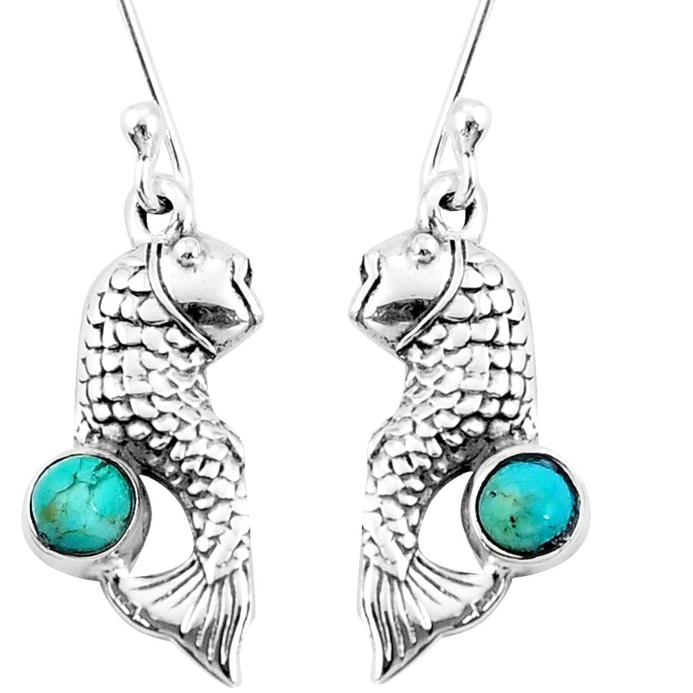 925 sterling silver 1.04cts green arizona mohave turquoise fish earrings p9900