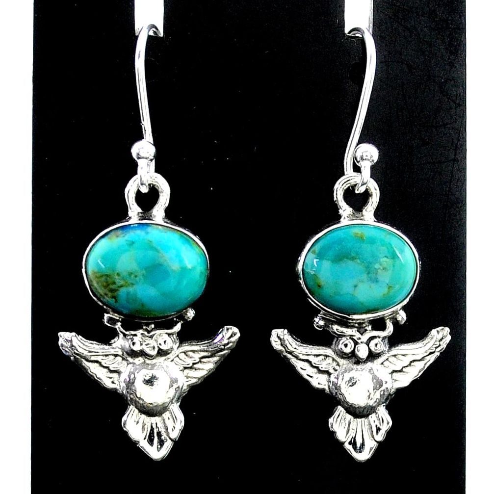 925 sterling silver 5.55cts green arizona mohave turquoise owl earrings t37354