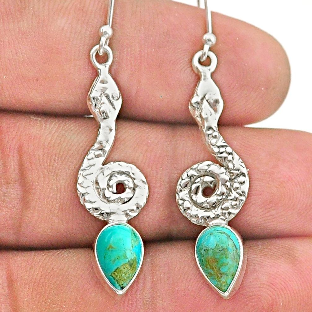 925 sterling silver 4.13cts green arizona mohave turquoise snake earrings t40239