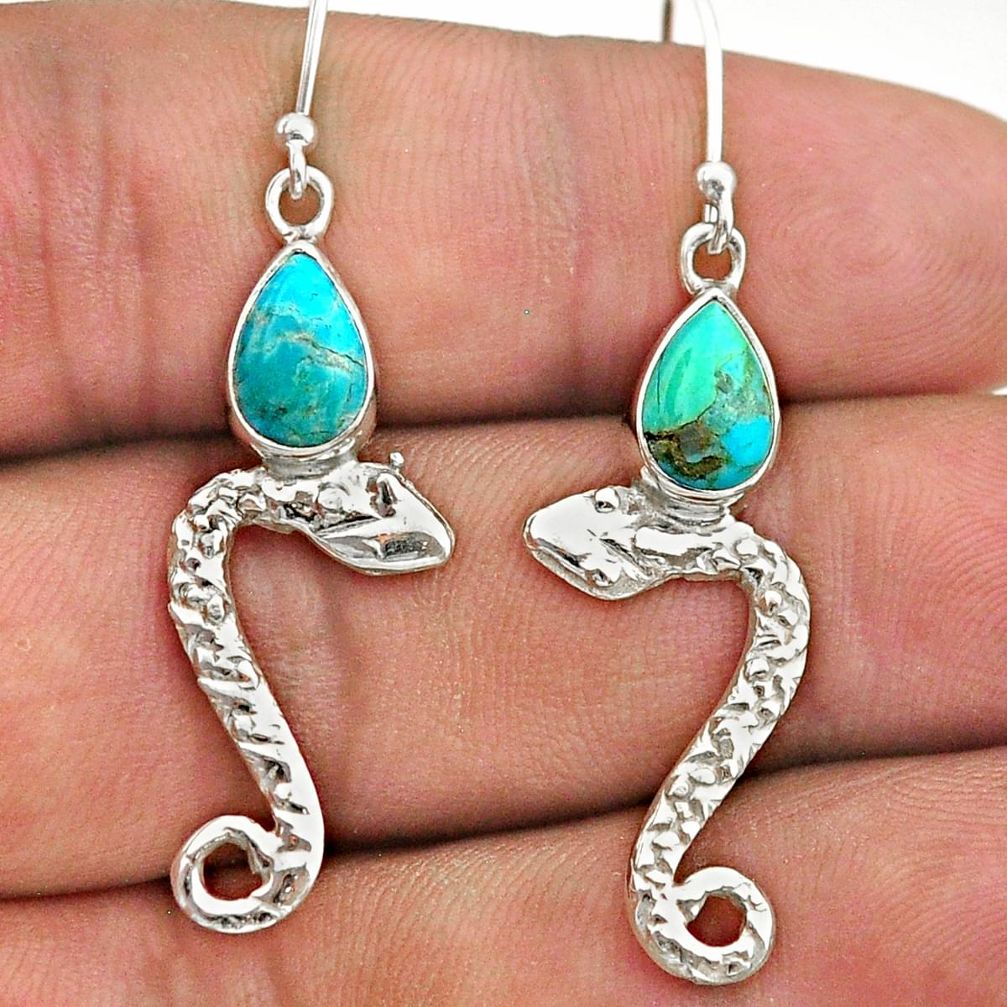 925 sterling silver 4.02cts green arizona mohave turquoise snake earrings t40276