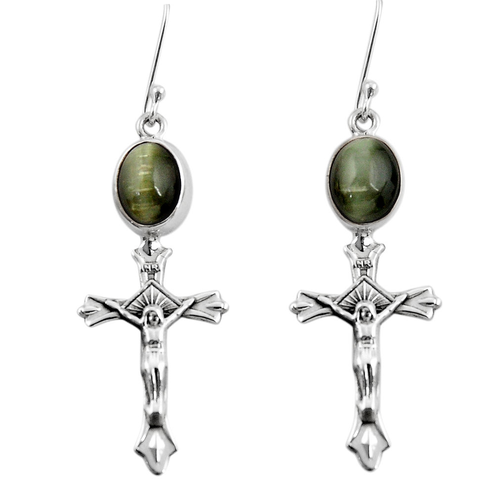ver 9.10cts green cat's eye holy cross earrings jewelry d39720