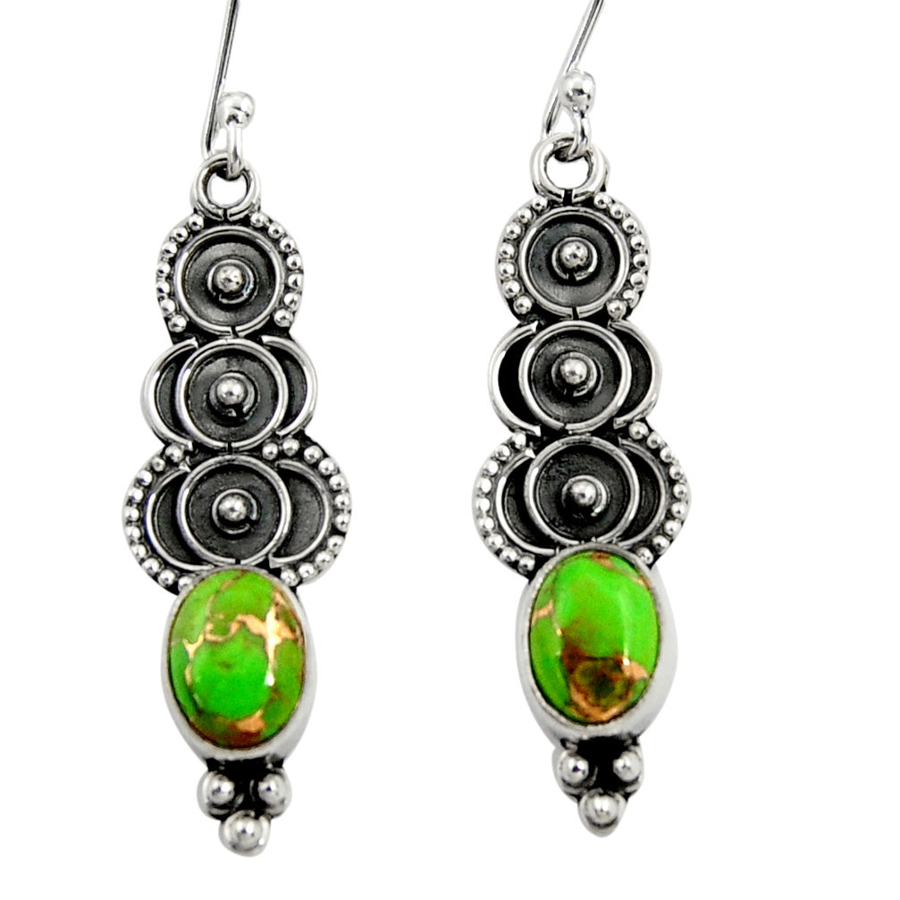 925 sterling silver 3.98cts green copper turquoise dangle earrings d41214