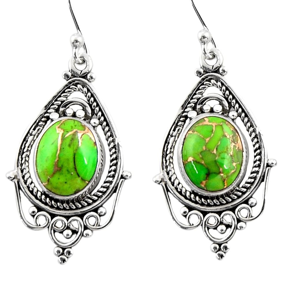 925 sterling silver 7.97cts green copper turquoise dangle earrings r30836