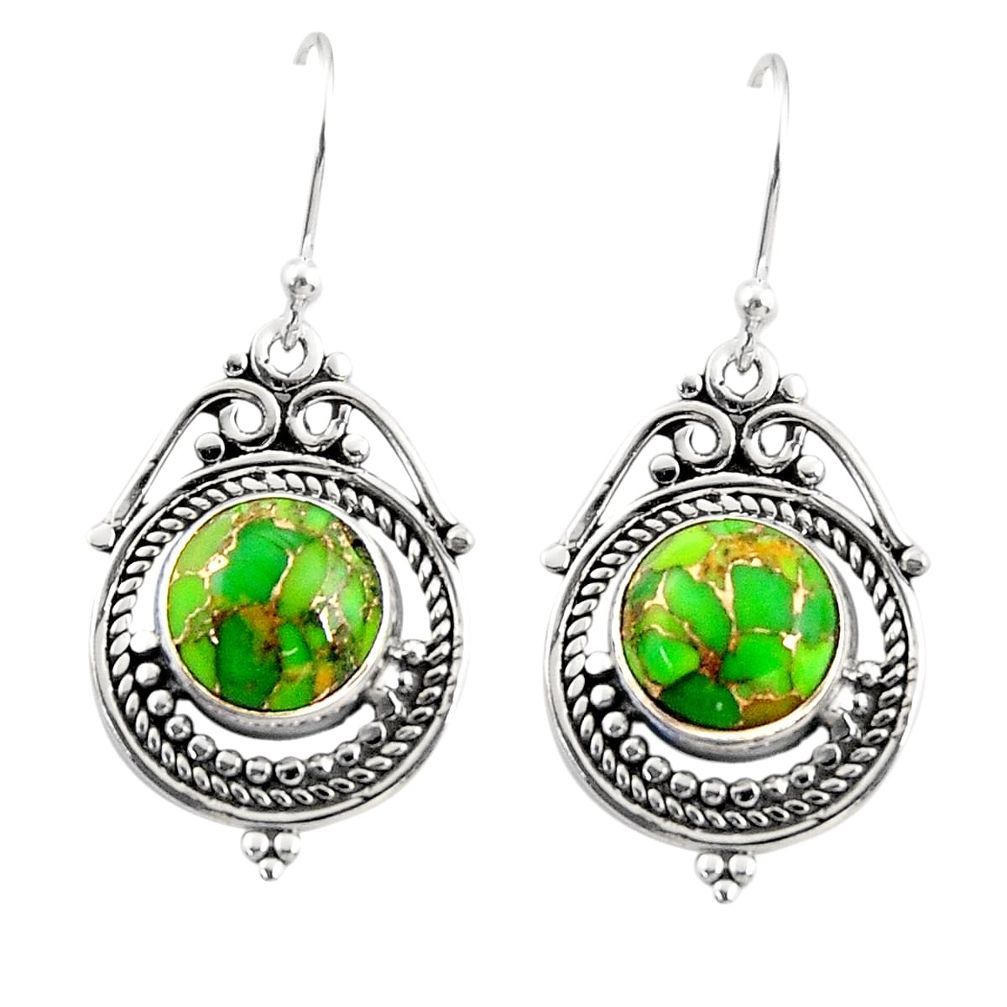 925 sterling silver 7.67cts green copper turquoise dangle earrings r30844
