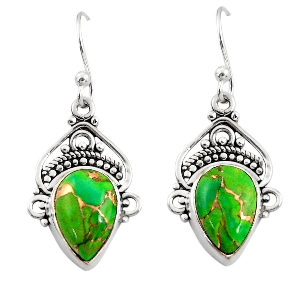 925 sterling silver 7.83cts green copper turquoise dangle earrings r30984