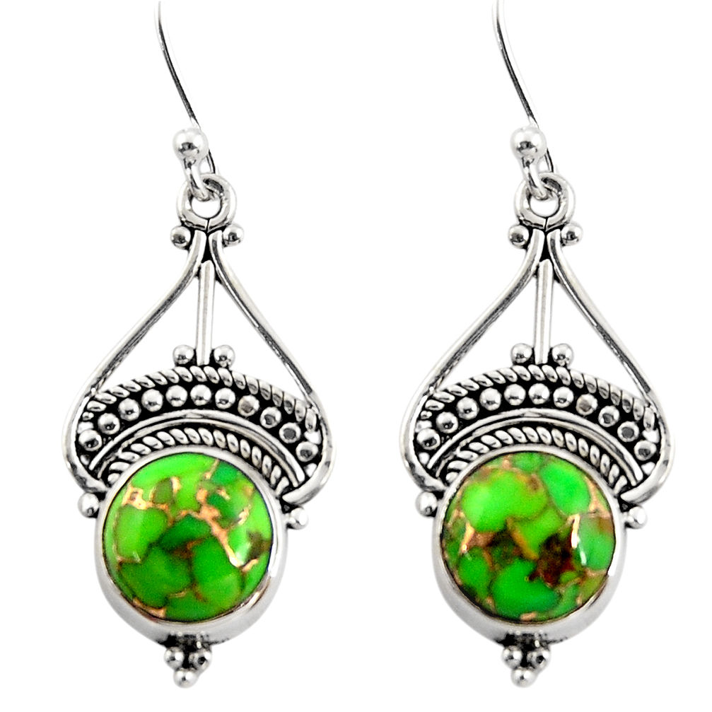 925 sterling silver 6.45cts green copper turquoise dangle earrings r31010