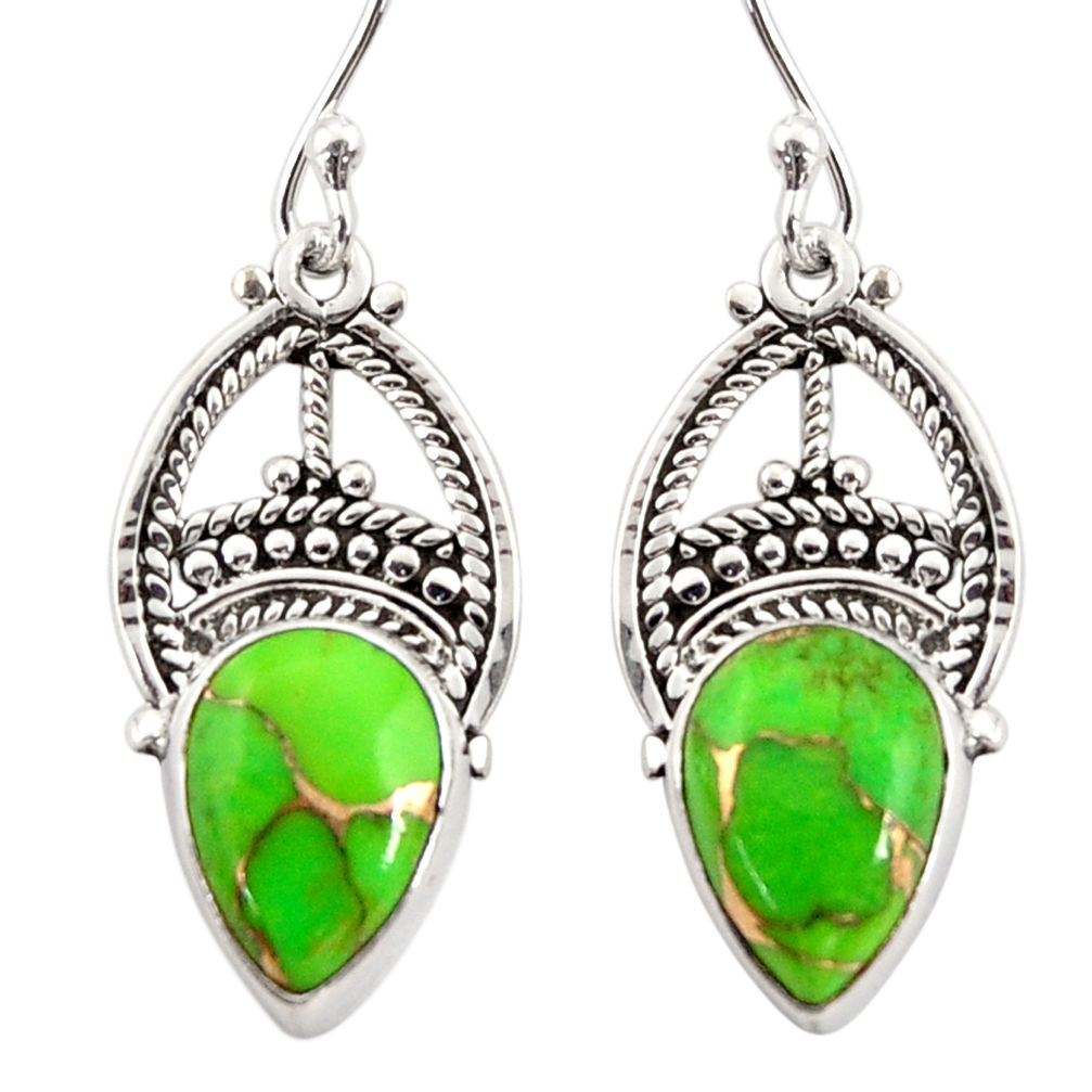 925 sterling silver 7.97cts green copper turquoise dangle earrings r31037