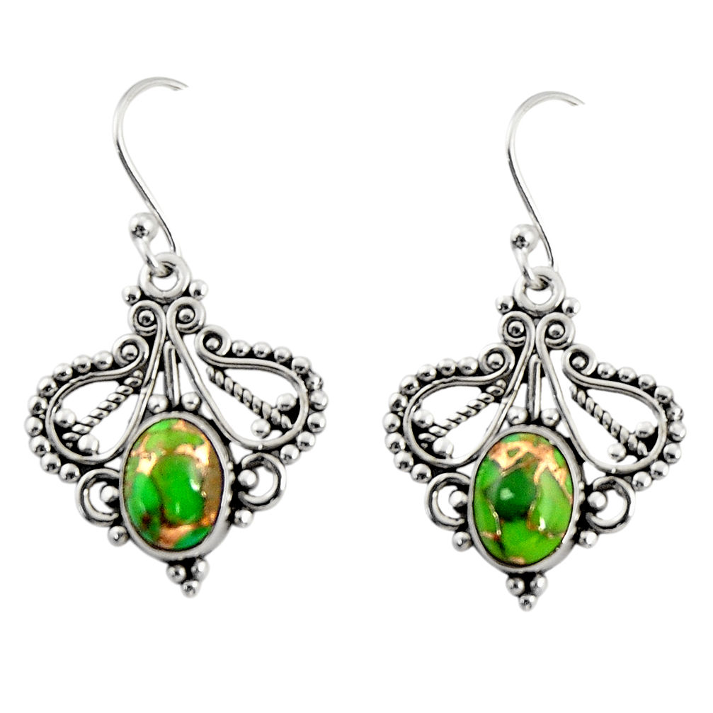 925 sterling silver 4.06cts green copper turquoise dangle earrings r31153