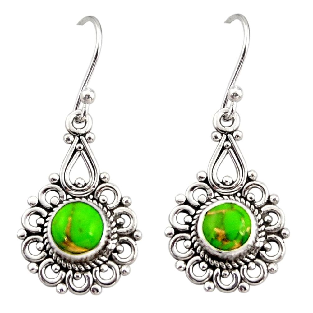 925 sterling silver 2.78cts green copper turquoise dangle earrings r31224