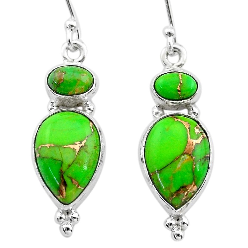 925 sterling silver 10.02cts green copper turquoise dangle earrings t19524