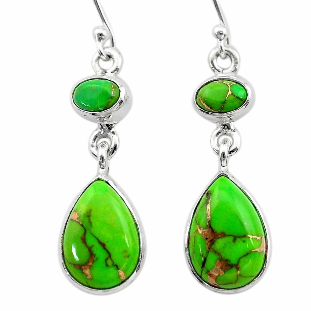 925 sterling silver 10.31cts green copper turquoise dangle earrings t19528