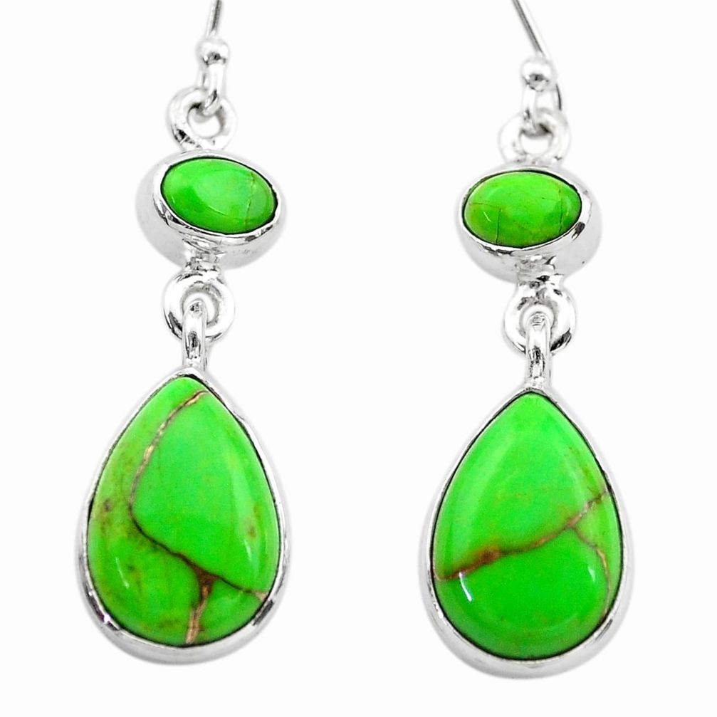 925 sterling silver 9.74cts green copper turquoise dangle earrings t19567