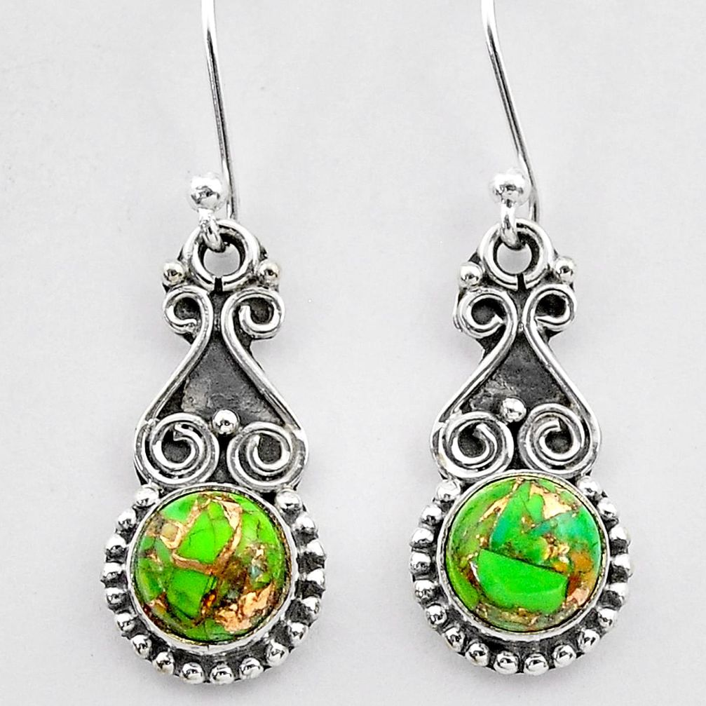 925 sterling silver 2.44cts green copper turquoise dangle earrings t26924