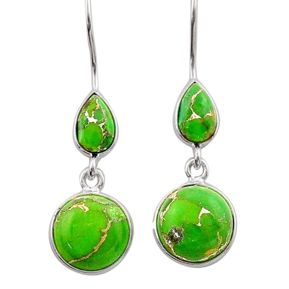 925 sterling silver 8.43cts green copper turquoise dangle earrings t84643