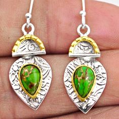 925 sterling silver 3.47cts green copper turquoise dangle earrings t85577