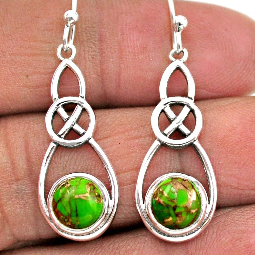 925 sterling silver 5.63cts green copper turquoise dangle earrings t89726