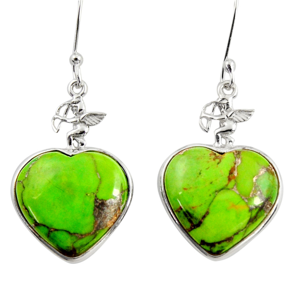 ver 14.22cts green copper turquoise dangle heart earrings d39504