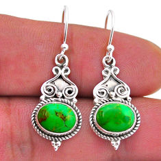 925 sterling silver 4.13cts green copper turquoise oval dangle earrings n49658