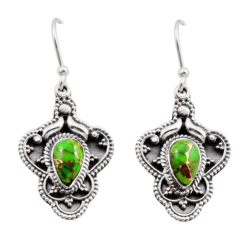 925 sterling silver 4.15cts green copper turquoise pear dangle earrings y88326